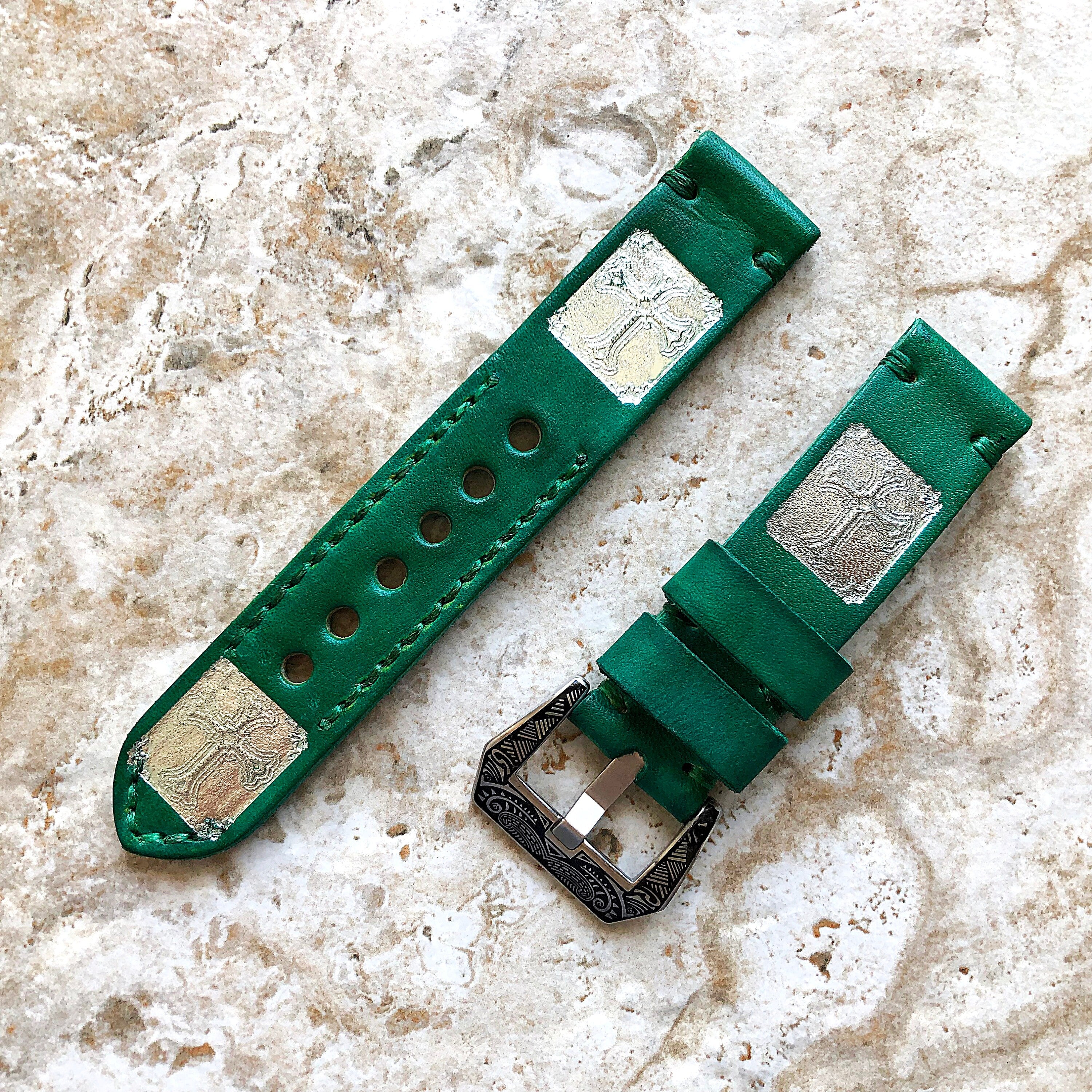 Cross Vintage Style Band 22mm 24mm 25mm Compatible with Apple Watch Fitbit Versa 2 3 4 Sense 2 Ionic Accented Embossed Real Leather Strap